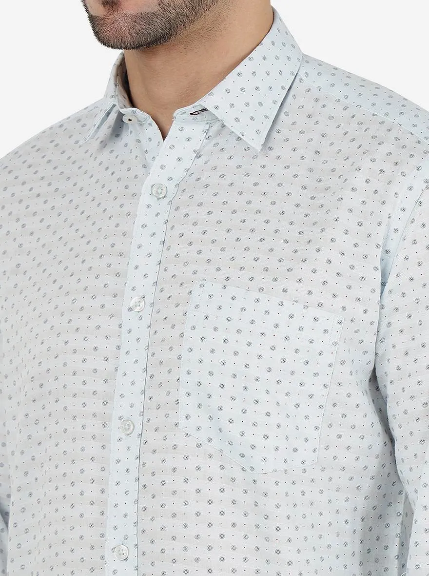 Light Aqua Printed Smart Fit Semi Casual Shirt | Greenfibre