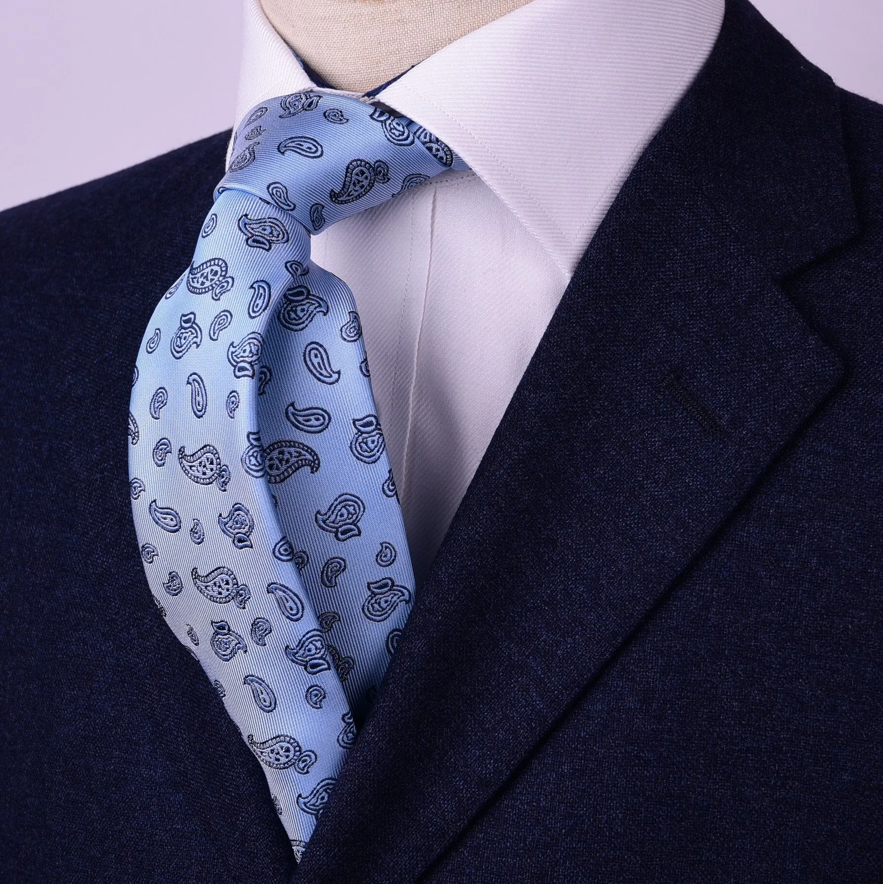 Light Blue Genie Lamp Paisley Floral Luxury Fashion Woven Tie 3"