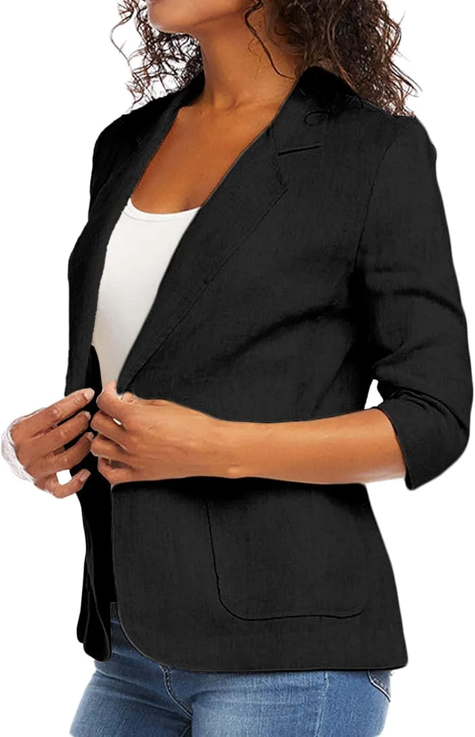 Linen Blazer Women Summer Lightweight 3/4 Sleeve Jacket Dressy Open Front Cardigan Business Casual Work Outfits