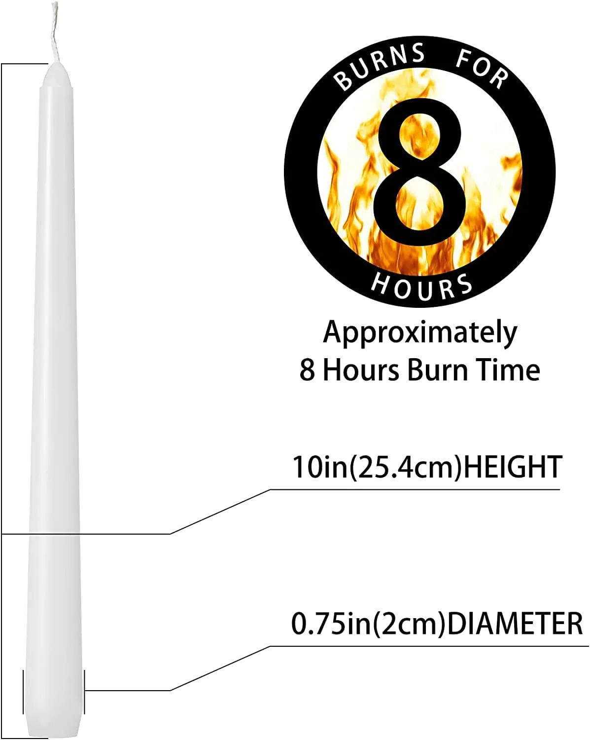 LUCES Paraffin Wax White Tall Taper Stick Candles Pillar Smokeless Dripless Scented for Party Home Dinner Table Decor Set of 24 Burn Time 8 Hour