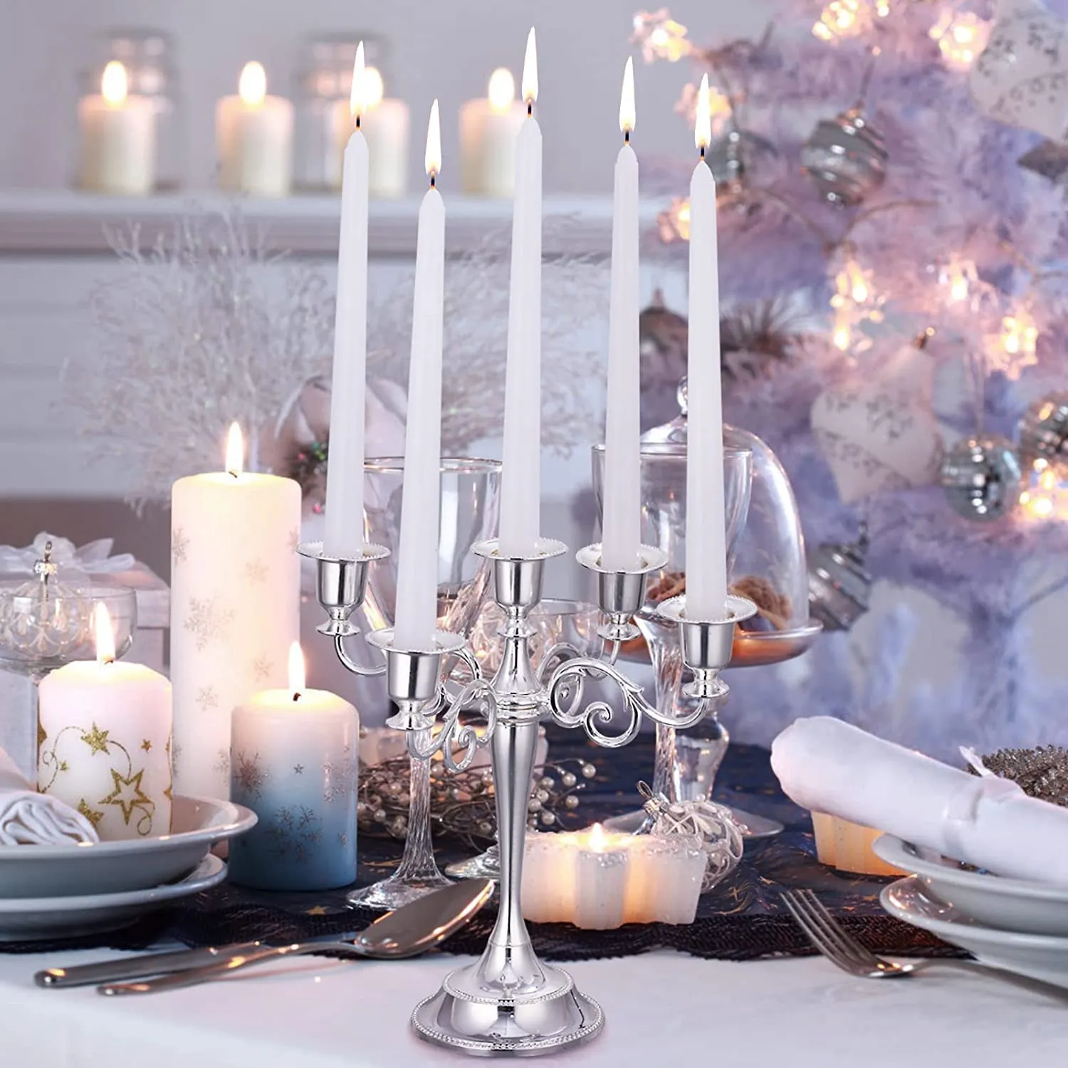LUCES Paraffin Wax White Tall Taper Stick Candles Pillar Smokeless Dripless Scented for Party Home Dinner Table Decor Set of 24 Burn Time 8 Hour