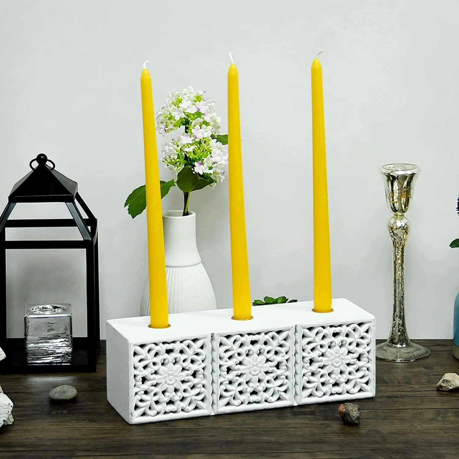 LUCES Paraffin Wax Yellow Tall Taper Stick Candles Pillar Smokeless Dripless Scented for Party Home Dinner Table Decor Set of 8 Burn Time 8 Hour