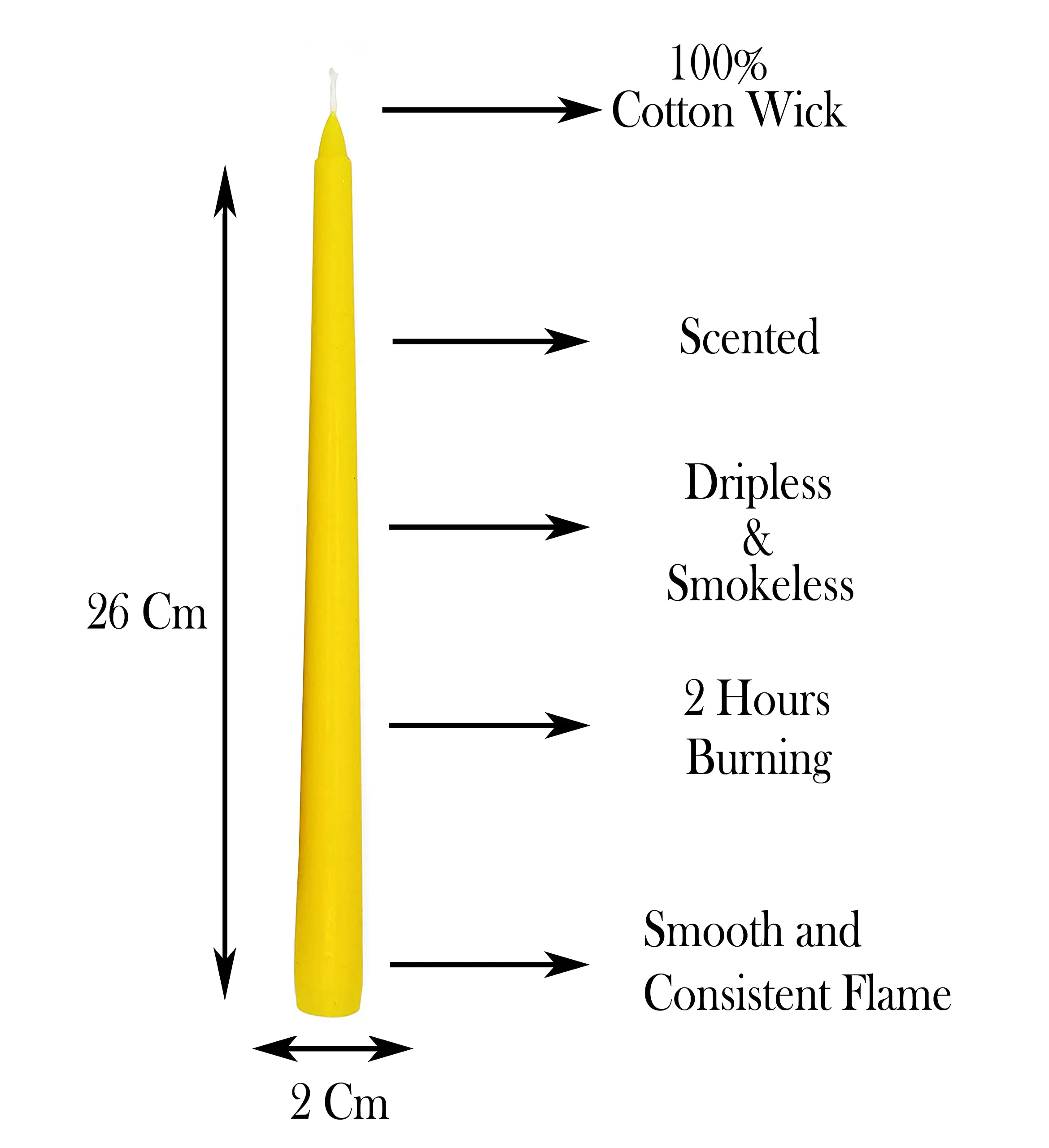 LUCES Paraffin Wax Yellow Tall Taper Stick Candles Pillar Smokeless Dripless Scented for Party Home Dinner Table Decor Set of 8 Burn Time 8 Hour