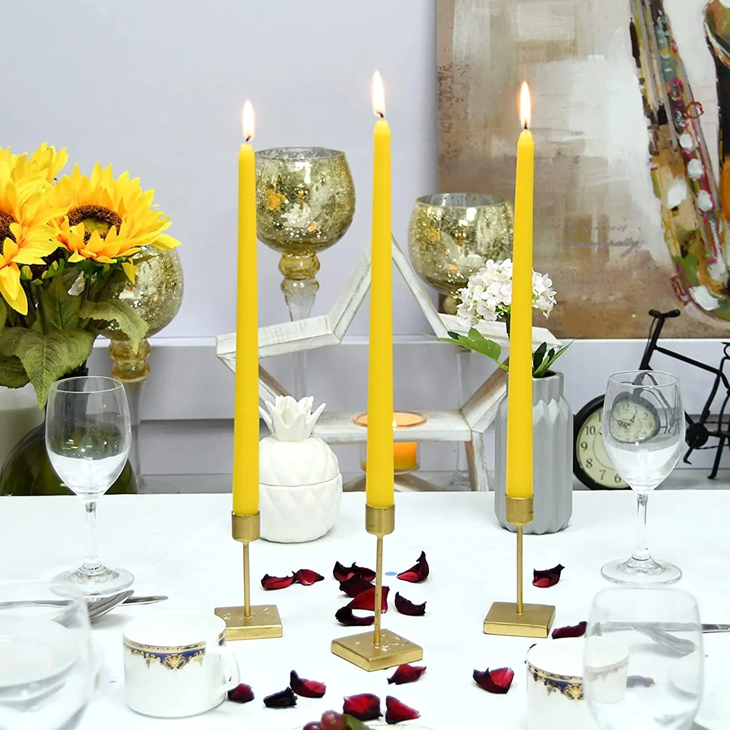 LUCES Paraffin Wax Yellow Tall Taper Stick Candles Pillar Smokeless Dripless Scented for Party Home Dinner Table Decor Set of 8 Burn Time 8 Hour