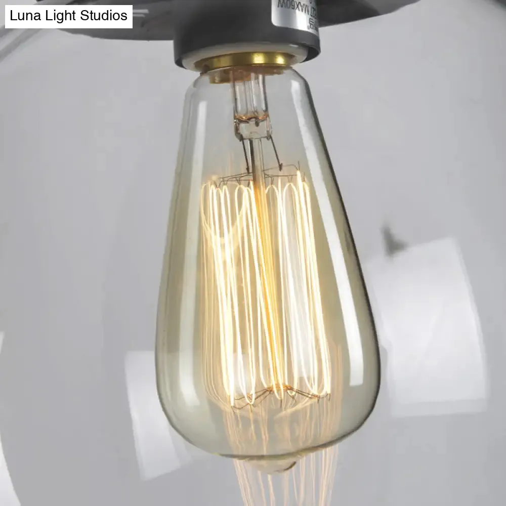 Matte Black Industrial Global Sconce Light Fixture with Glass and Metal Accents