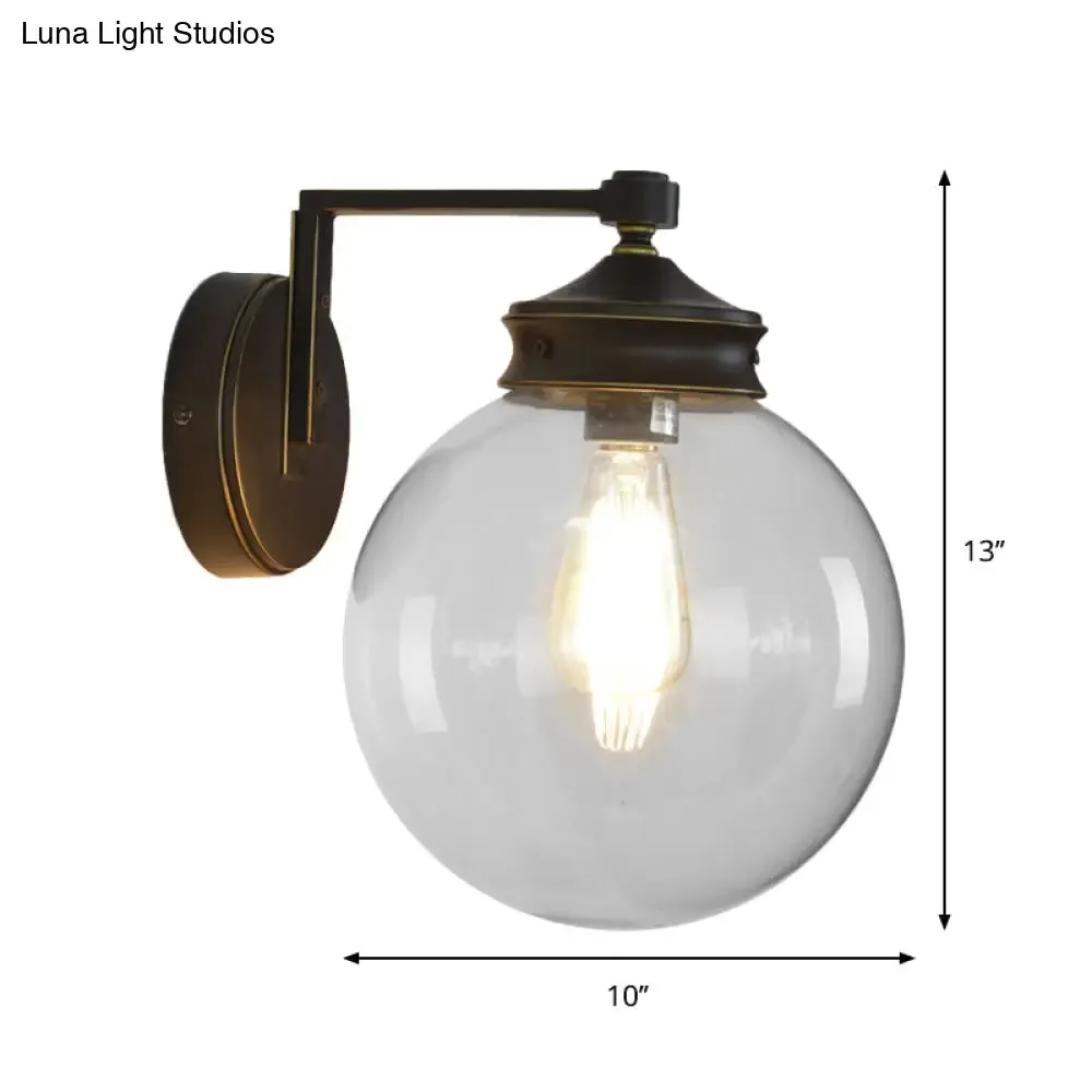 Matte Black Industrial Global Sconce Light Fixture with Glass and Metal Accents