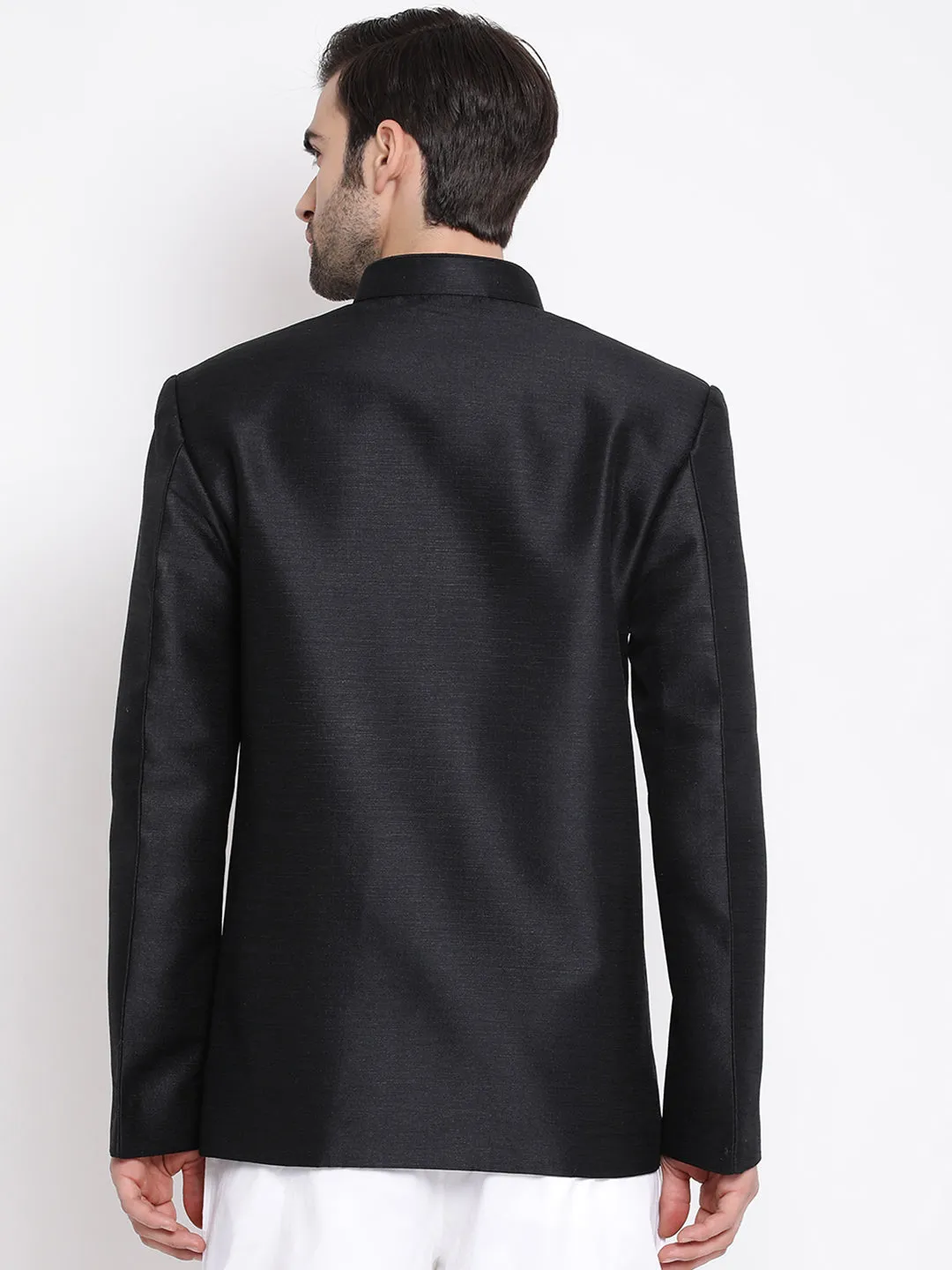 Men's Black Silk Blend Jodhpuri - Vastramay