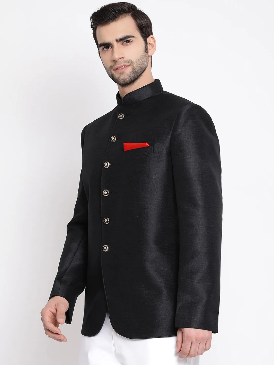 Men's Black Silk Blend Jodhpuri - Vastramay