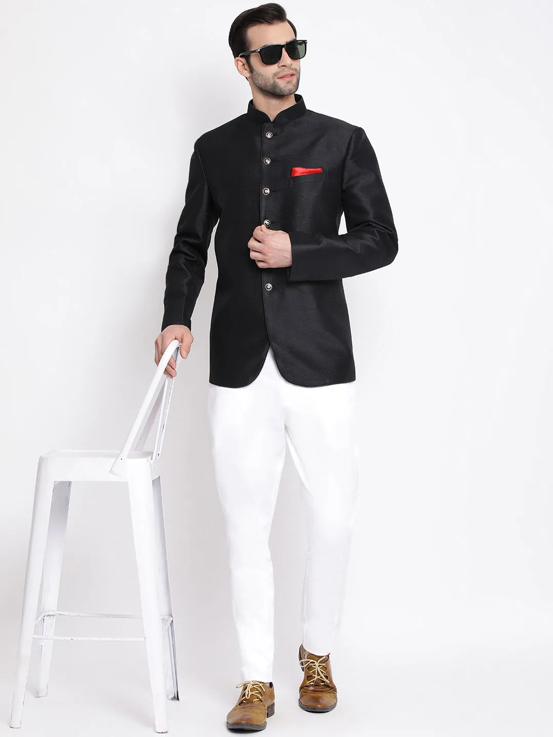 Men's Black Silk Blend Jodhpuri - Vastramay