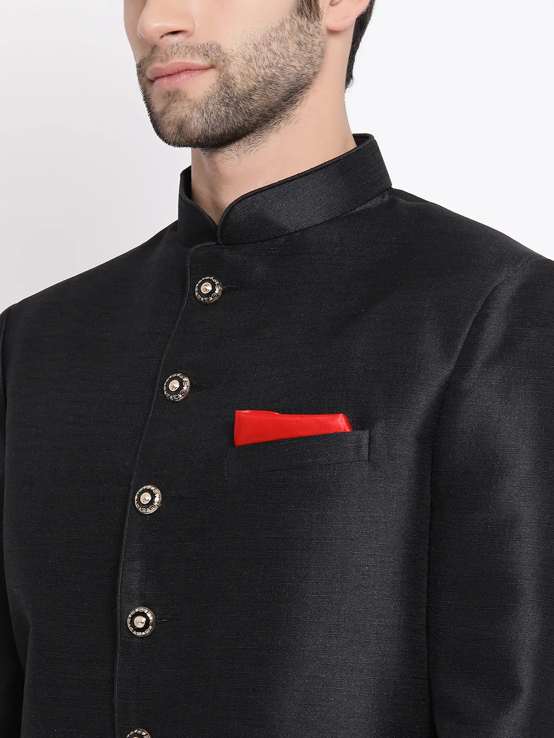 Men's Black Silk Blend Jodhpuri - Vastramay