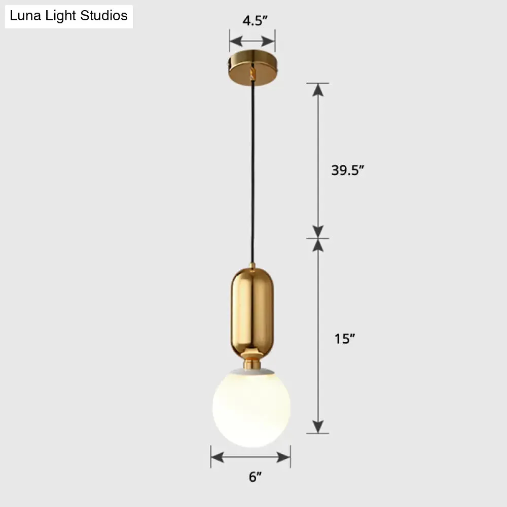 Milky Glass Ball Pendant Lamp - Simplicity 1-Bulb Fixture for Living Room Lighting