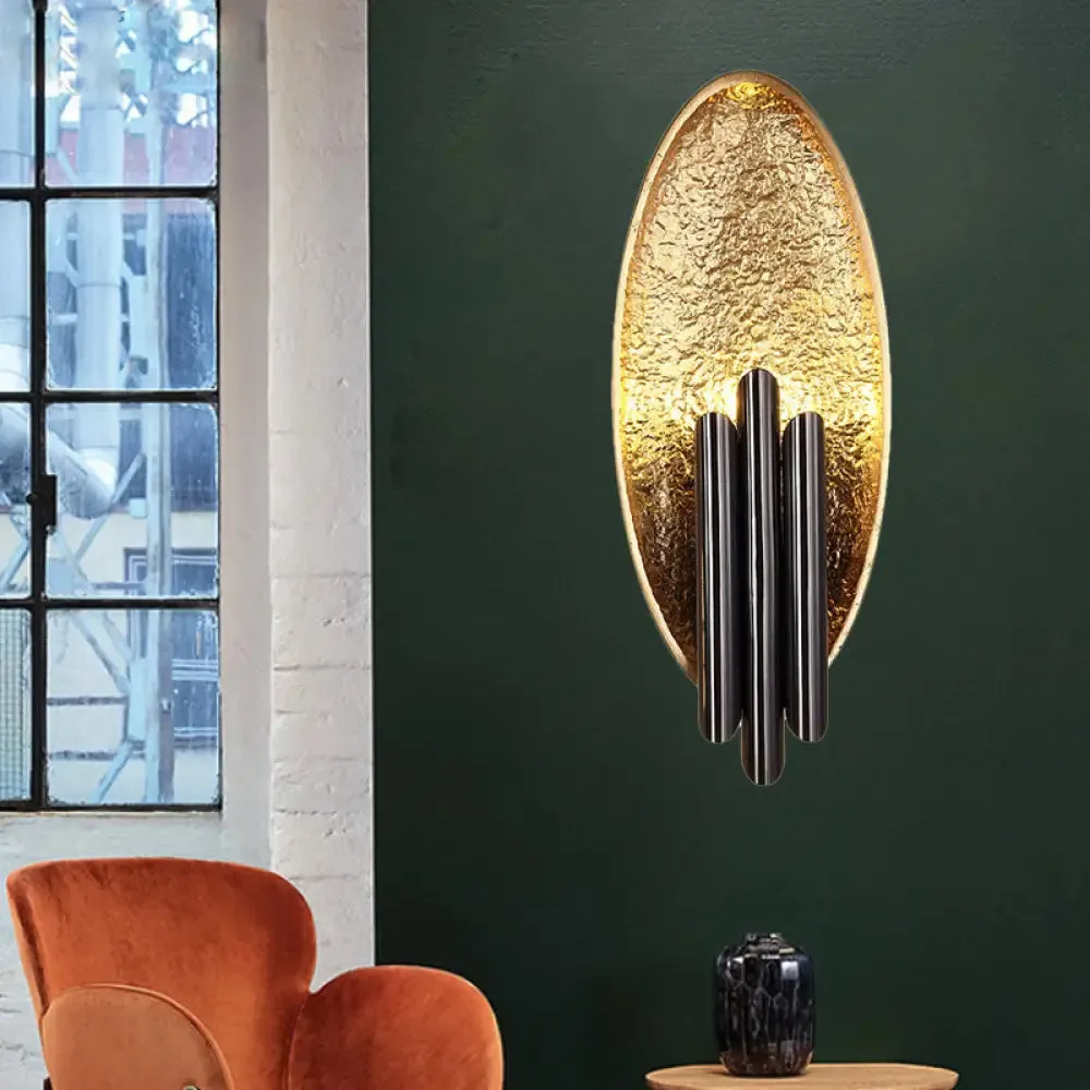Minimalist Metallic 2-Light Flush Wall Sconce - Silver/Gold Convex Oval Sconce Light Fixture