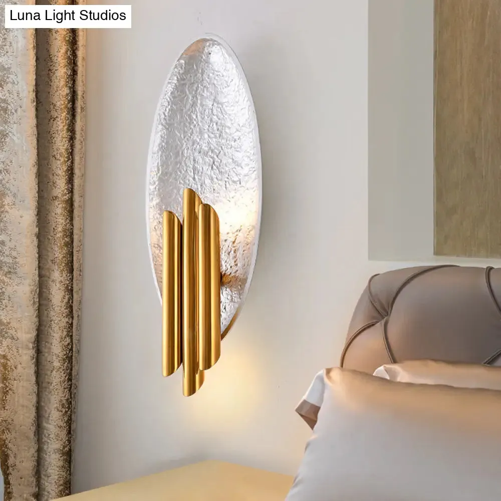 Minimalist Metallic 2-Light Flush Wall Sconce - Silver/Gold Convex Oval Sconce Light Fixture