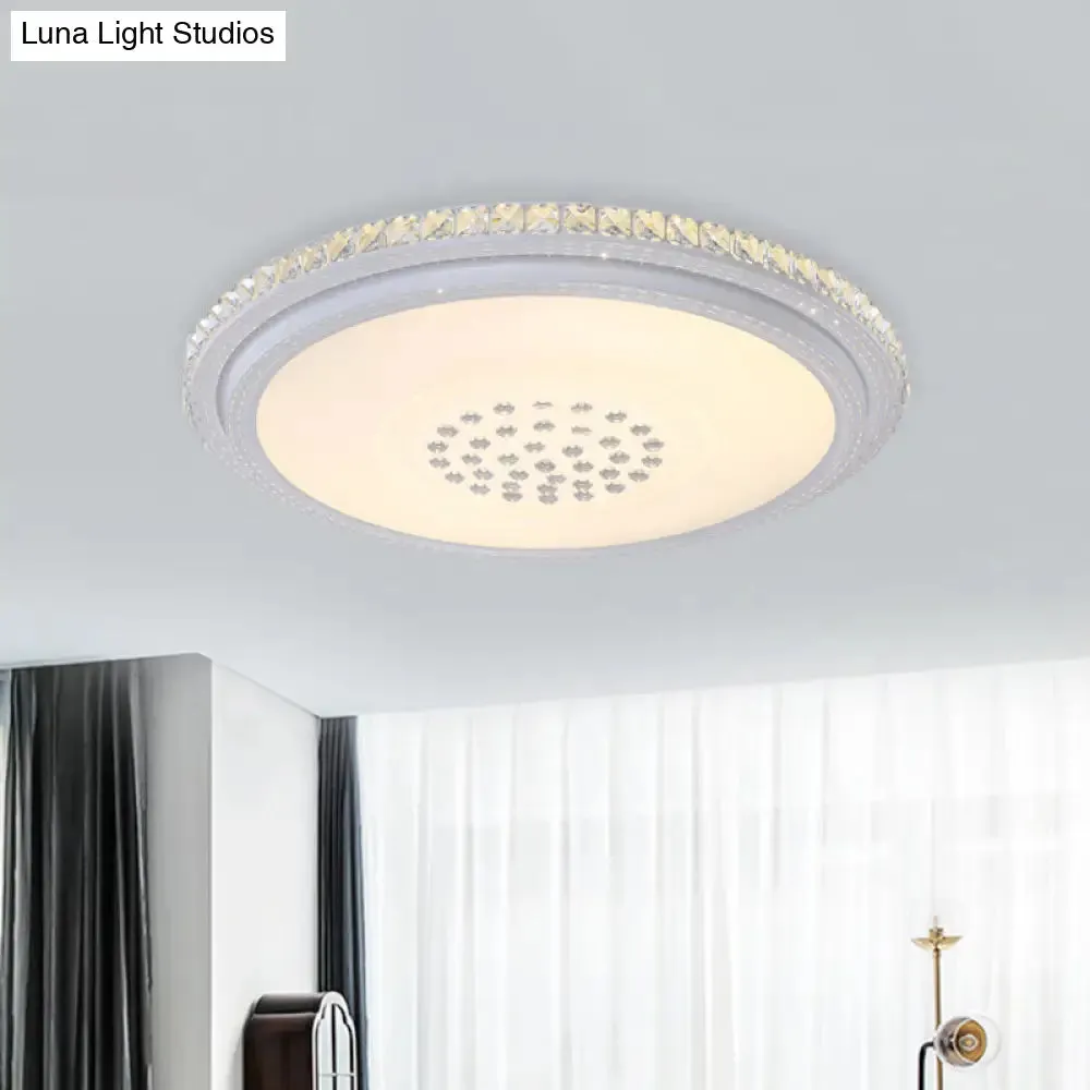 Modern LED Crystal Flush Mount Ceiling Light in White for Living Room