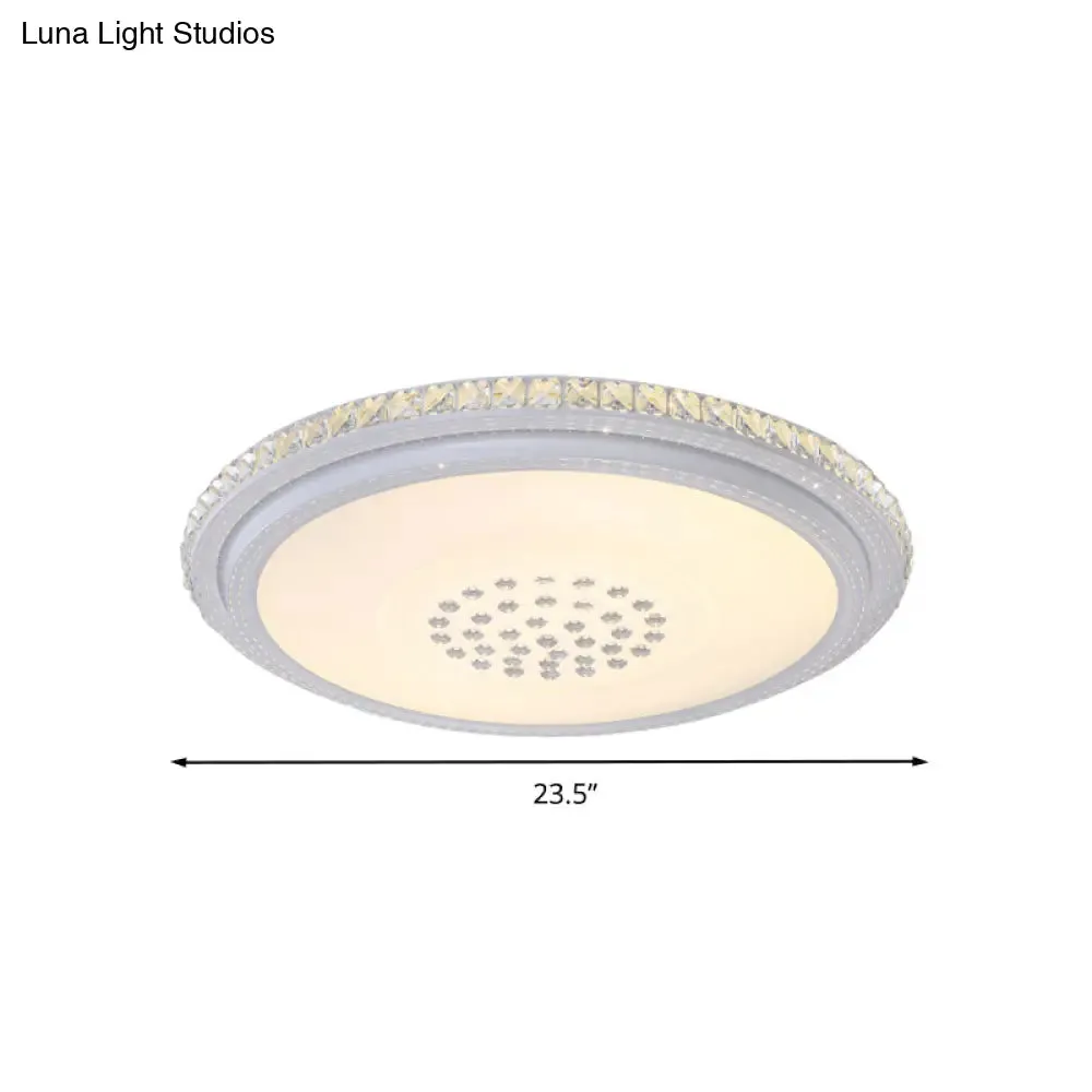 Modern LED Crystal Flush Mount Ceiling Light in White for Living Room