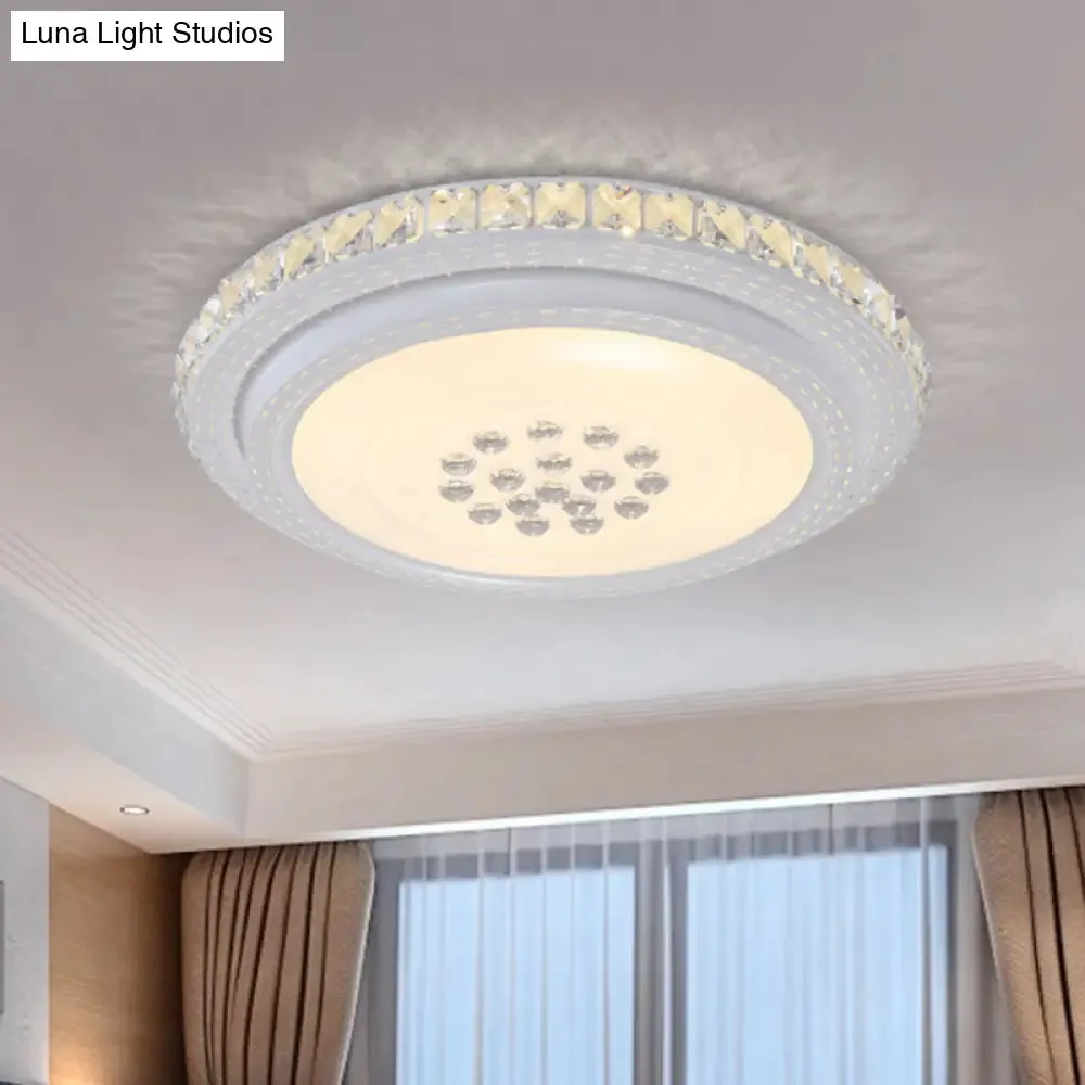 Modern LED Crystal Flush Mount Ceiling Light in White for Living Room