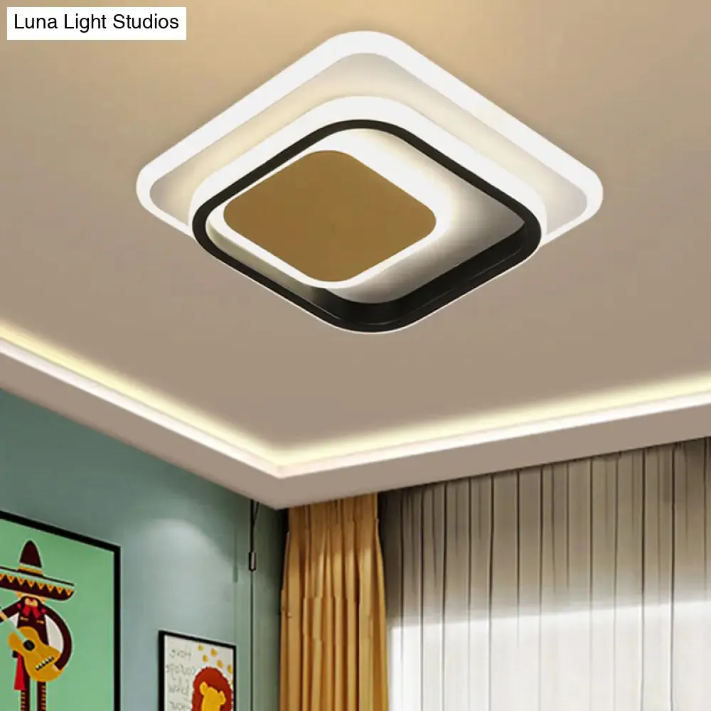 Modern LED Flushmount Lighting in White and Black Acrylic - Square/Round Design