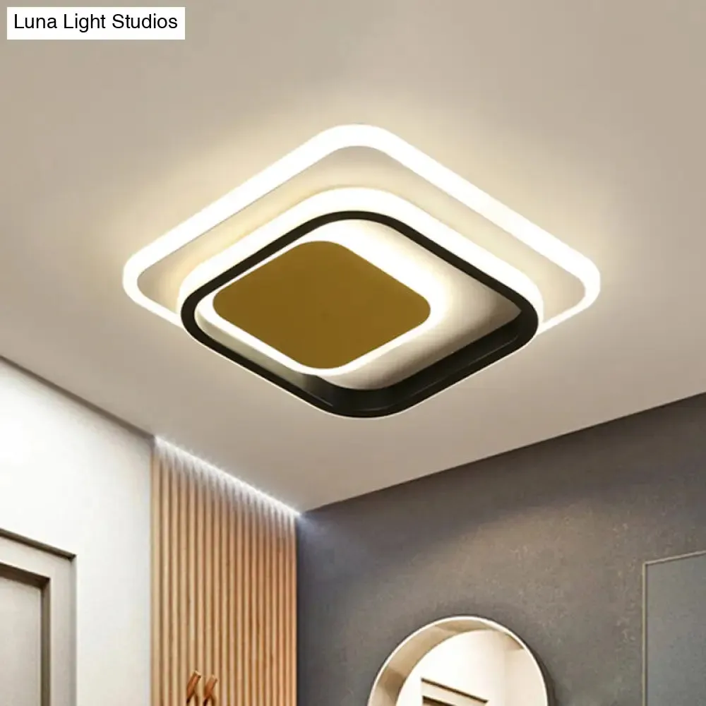 Modern LED Flushmount Lighting in White and Black Acrylic - Square/Round Design