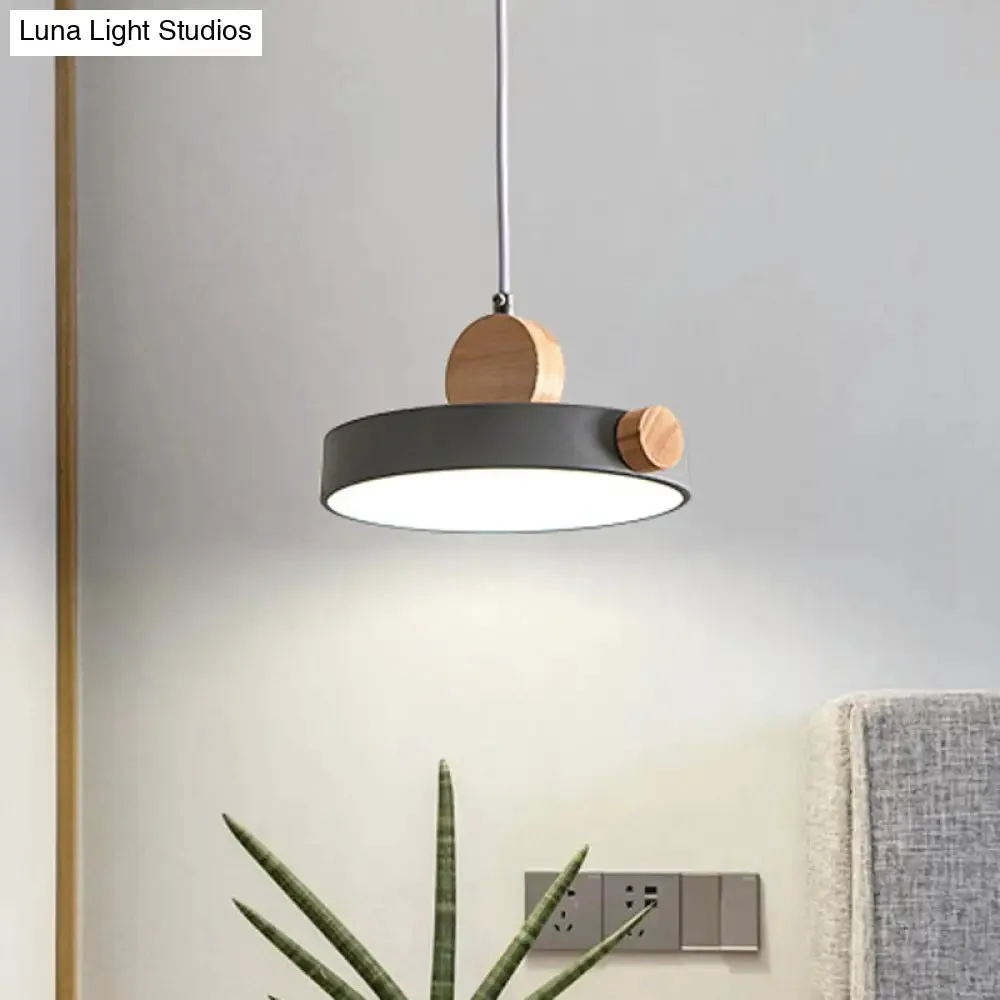 Modern Nordic LED Hanging Acrylic Lamp with Wood Accent in Grey/White/Green