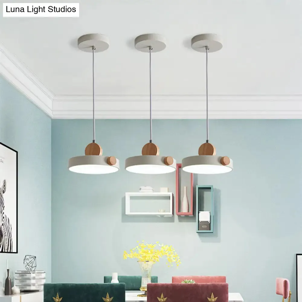 Modern Nordic LED Hanging Acrylic Lamp with Wood Accent in Grey/White/Green