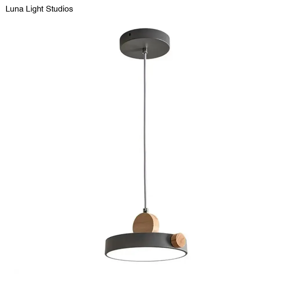 Modern Nordic LED Hanging Acrylic Lamp with Wood Accent in Grey/White/Green
