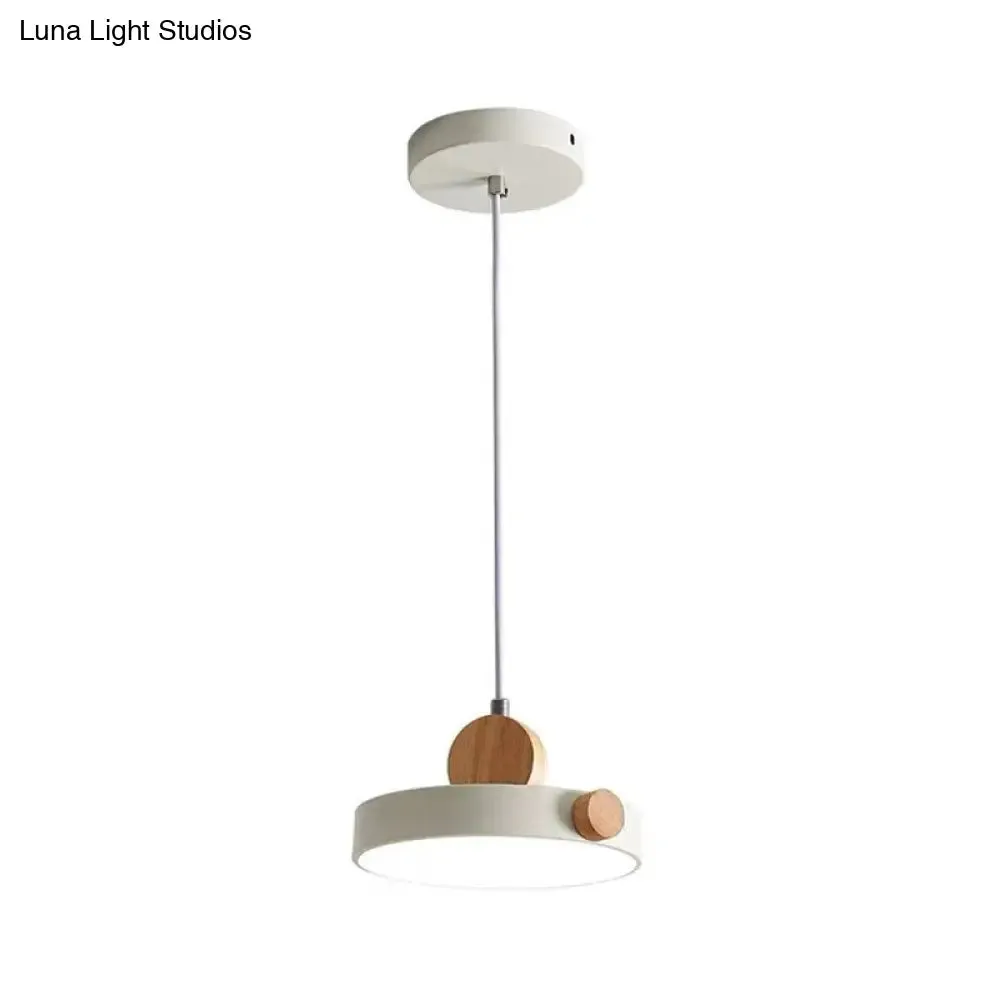 Modern Nordic LED Hanging Acrylic Lamp with Wood Accent in Grey/White/Green