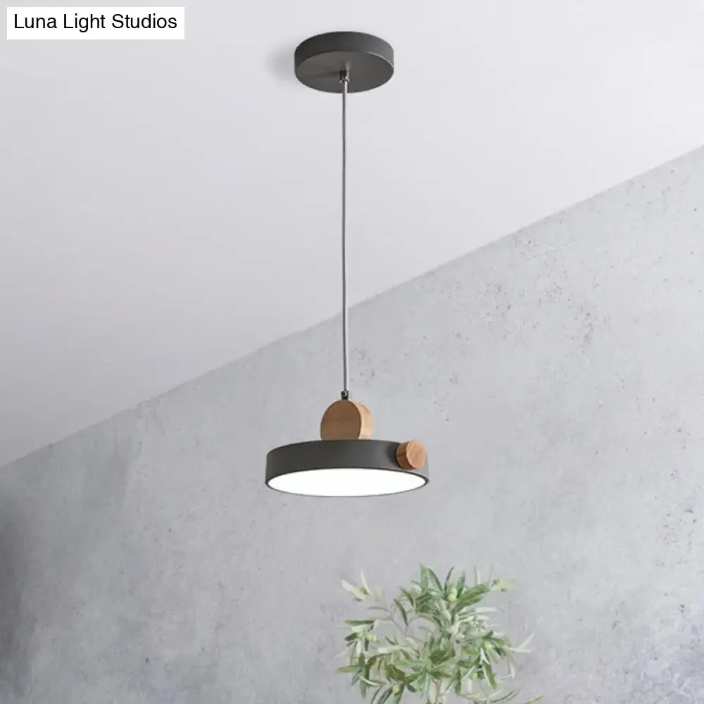 Modern Nordic LED Hanging Acrylic Lamp with Wood Accent in Grey/White/Green