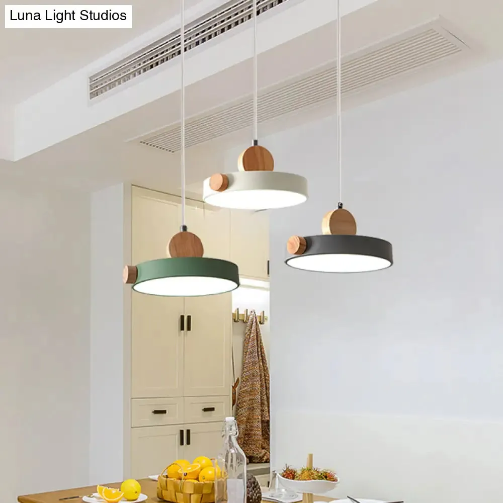 Modern Nordic LED Hanging Acrylic Lamp with Wood Accent in Grey/White/Green