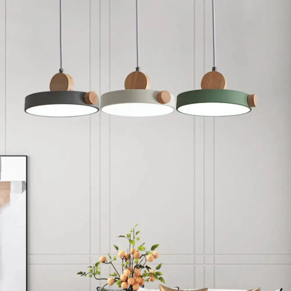 Modern Nordic LED Hanging Acrylic Lamp with Wood Accent in Grey/White/Green
