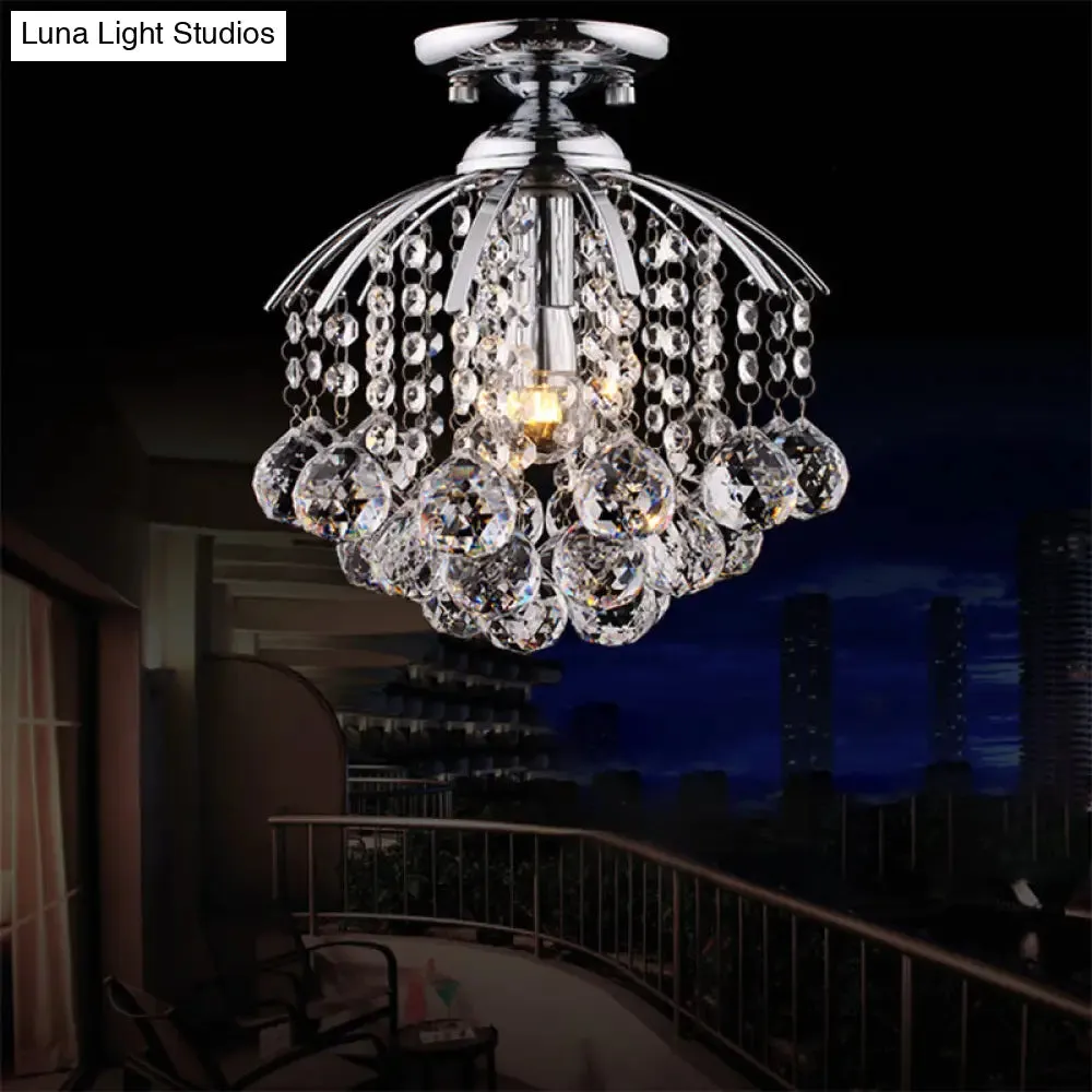 Modernist Crystal Cascade Porch Flush Mount Ceiling Light