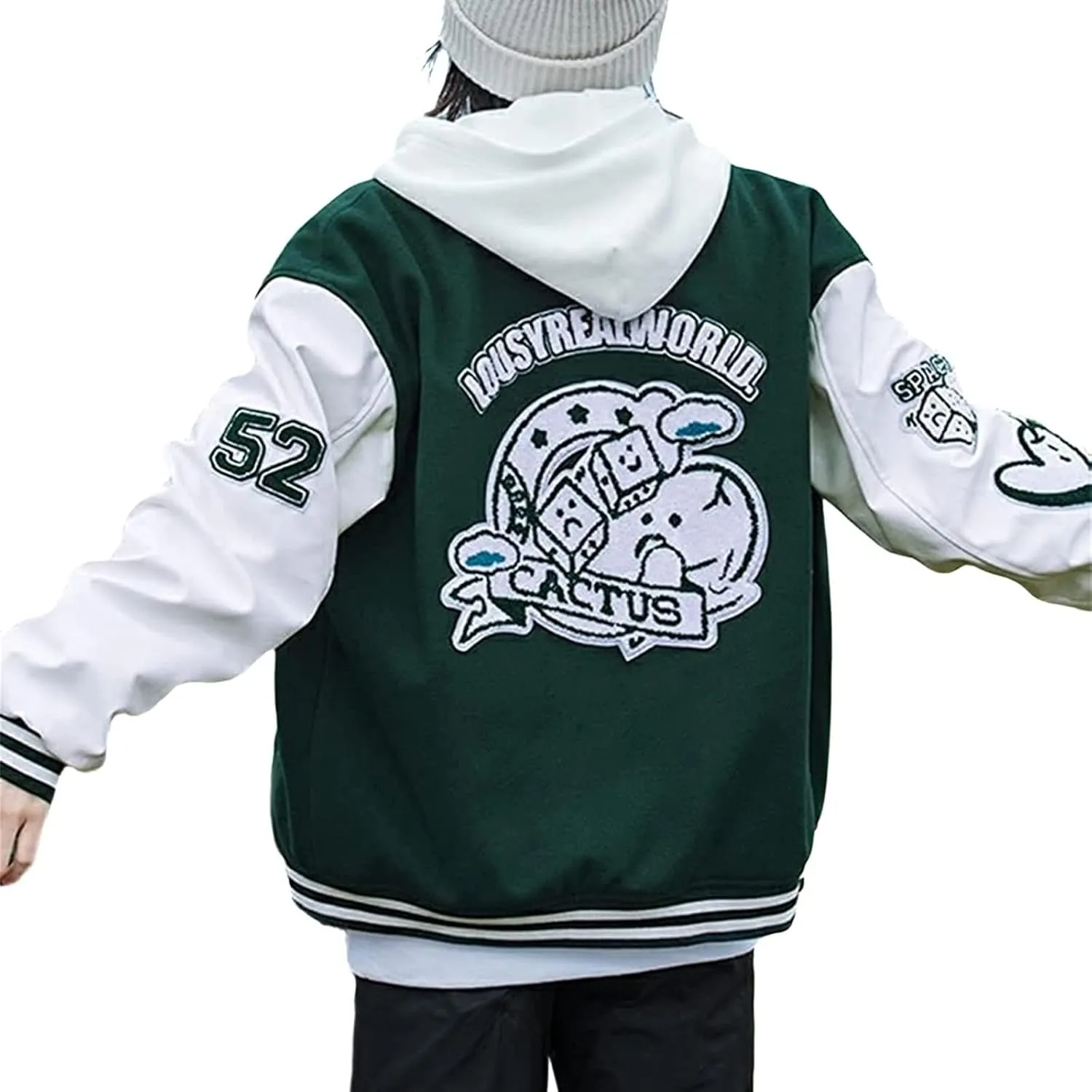 Mxiqqpltky Men's Vintage Varsity Jacket Casual Letter Print Patchwork Baseball Jacket Streetwear Letterman Jacket Bomber Coat