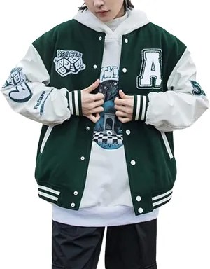 Mxiqqpltky Men's Vintage Varsity Jacket Casual Letter Print Patchwork Baseball Jacket Streetwear Letterman Jacket Bomber Coat