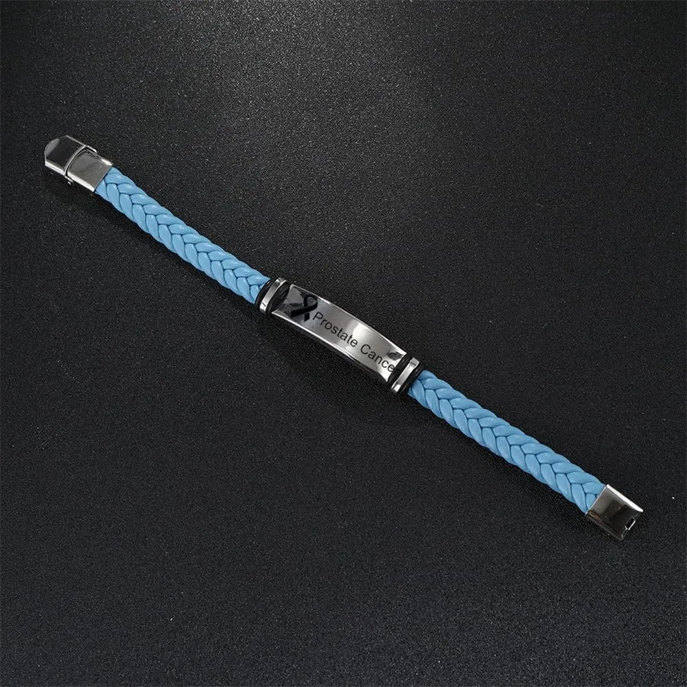 Prostate Cancer Gift for Men Women,Handmade Leather Light Blue Ribbon Awareness Wristbands Prostate Cancer Bracelet for Cancer Survivor Hospital Gifts Party Favors Giveaways