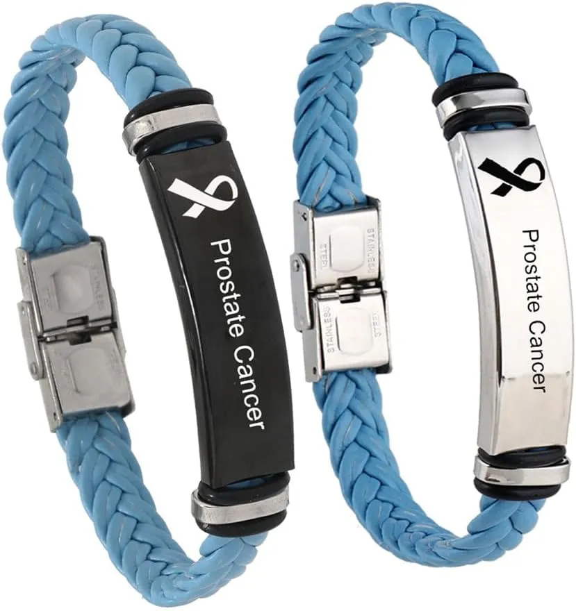 Prostate Cancer Gift for Men Women,Handmade Leather Light Blue Ribbon Awareness Wristbands Prostate Cancer Bracelet for Cancer Survivor Hospital Gifts Party Favors Giveaways