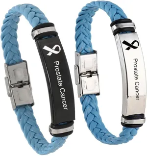 Prostate Cancer Gift for Men Women,Handmade Leather Light Blue Ribbon Awareness Wristbands Prostate Cancer Bracelet for Cancer Survivor Hospital Gifts Party Favors Giveaways