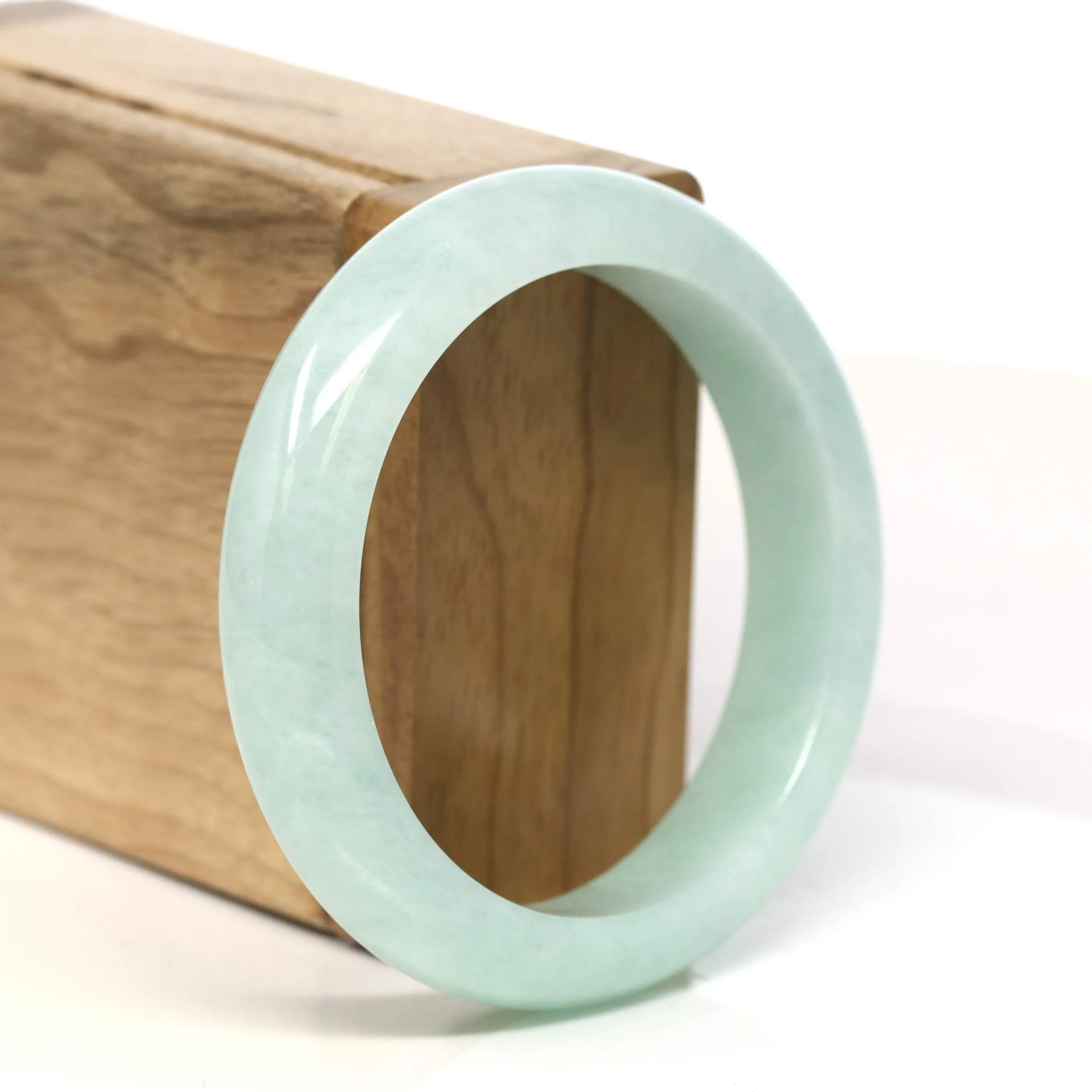 "Classic Princess Half Round" light Apple Green Jadeite Jade Bangle (55.6 mm) #T439