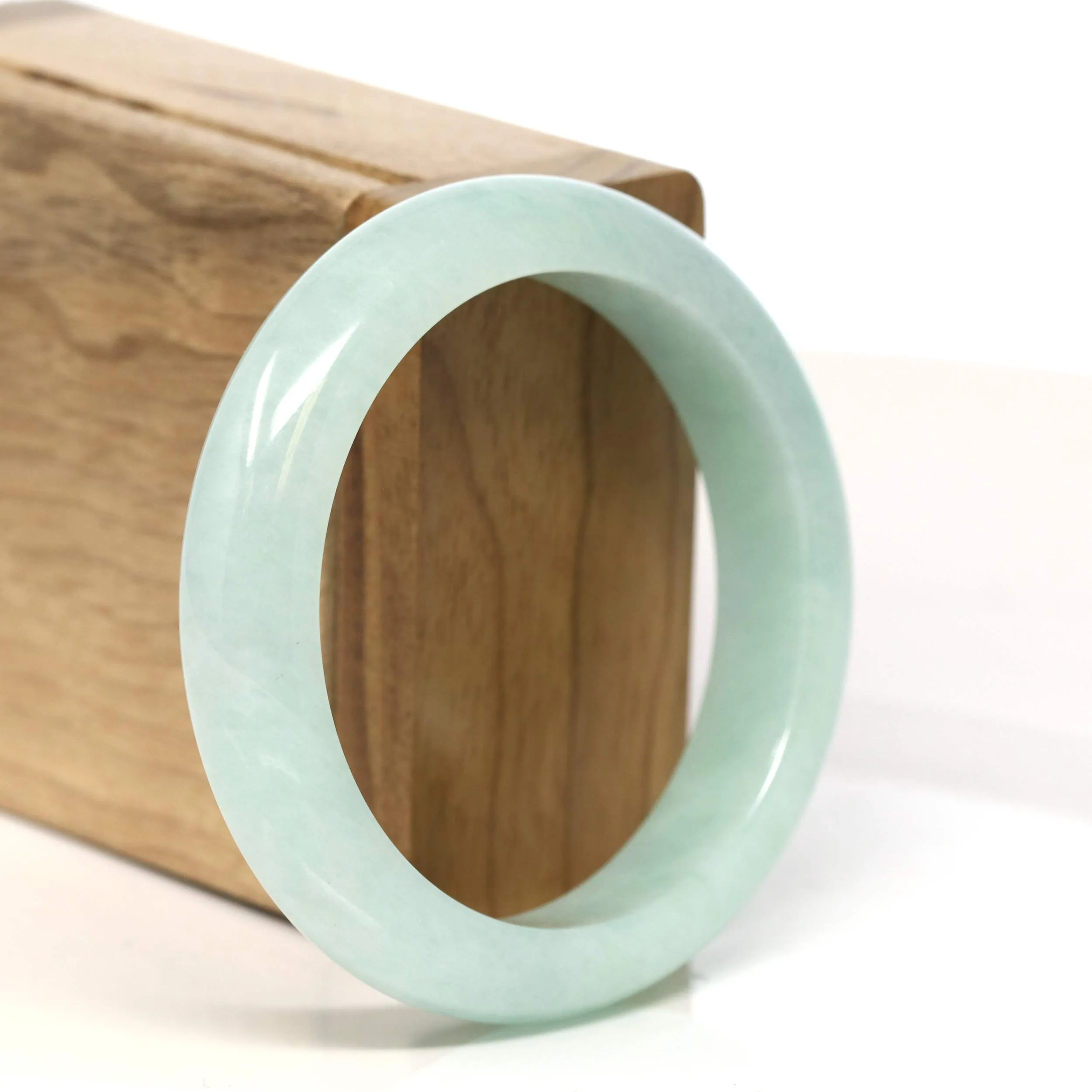 "Classic Princess Half Round" light Apple Green Jadeite Jade Bangle (55.6 mm) #T439