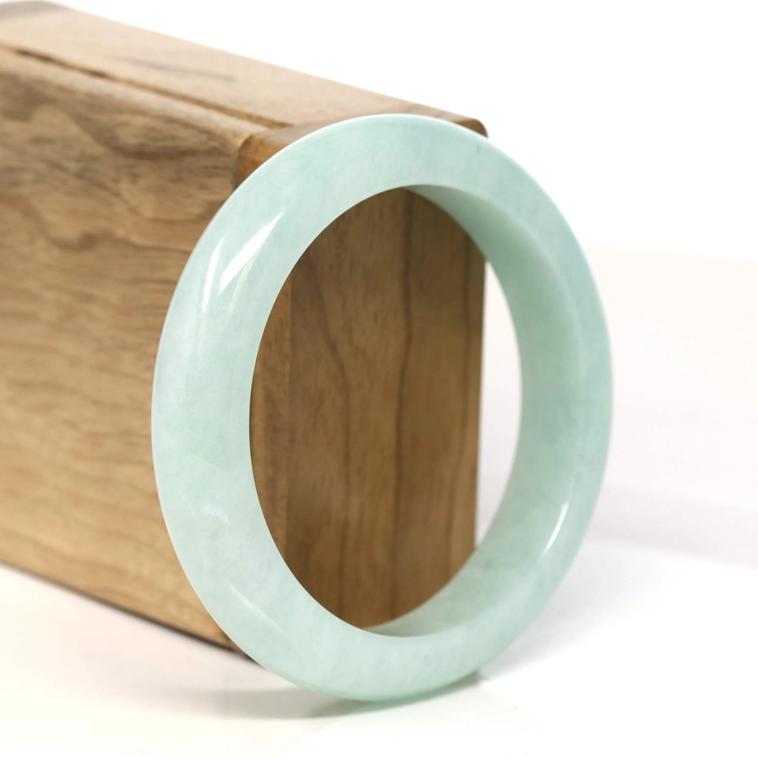 "Classic Princess Half Round" light Apple Green Jadeite Jade Bangle (55.6 mm) #T439