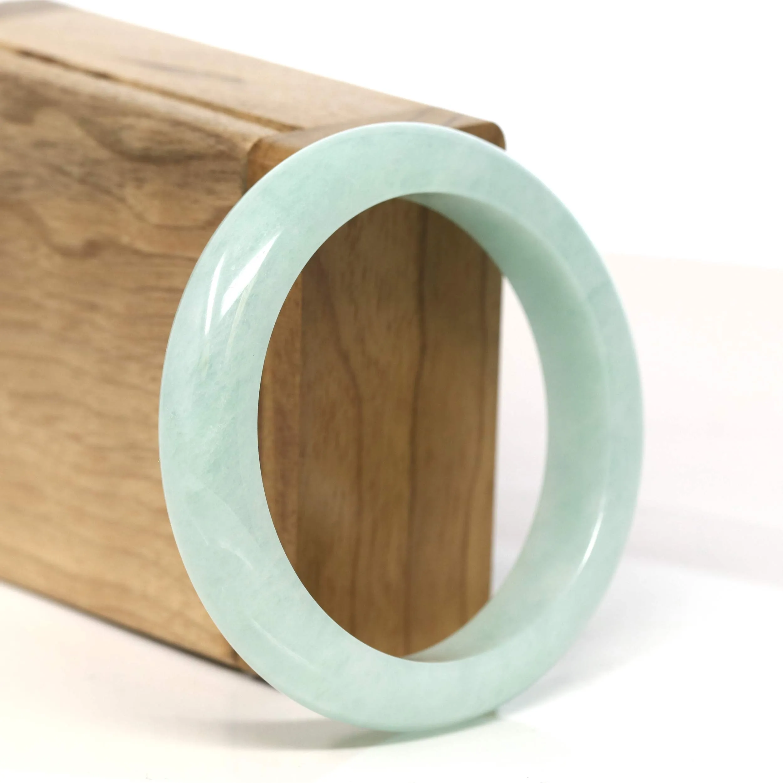 "Classic Princess Half Round" light Apple Green Jadeite Jade Bangle (55.6 mm) #T439