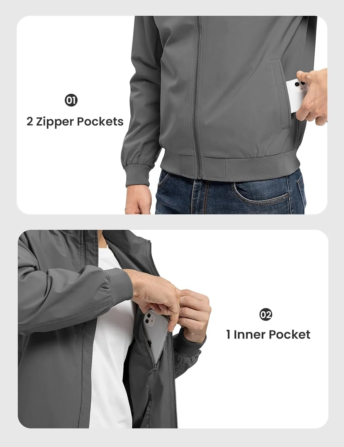 Rdruko Men's Lightweight Jackets Casual Windbreaker Light Fall Spring Golf Stylish Dress Outdoor Stand Collar Coat