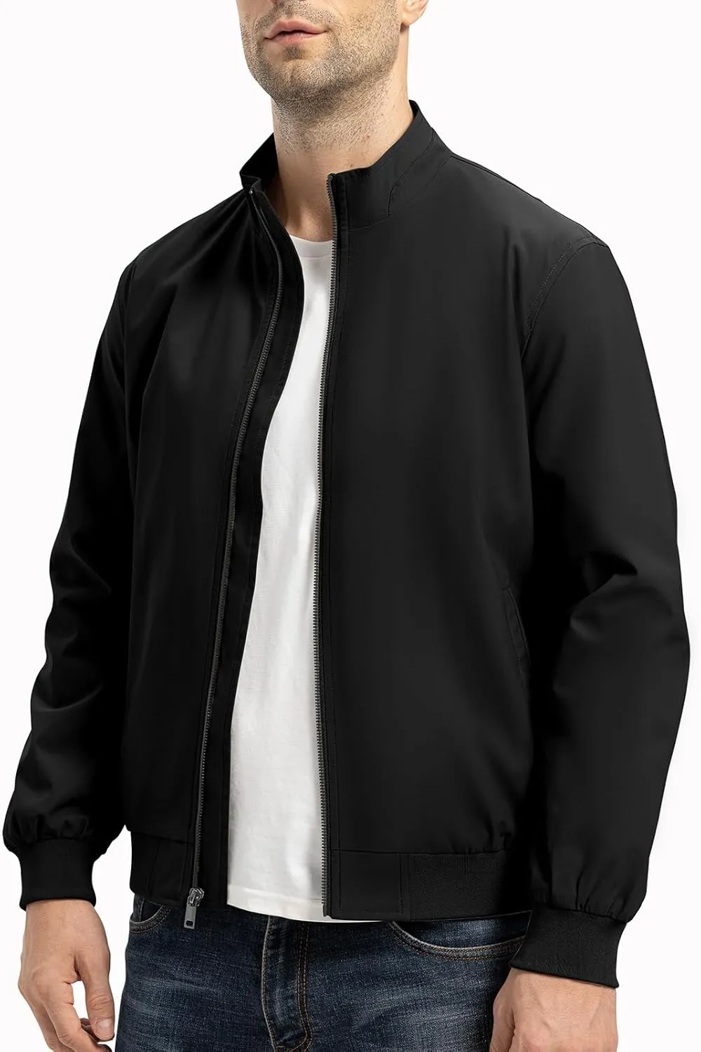 Rdruko Men's Lightweight Jackets Casual Windbreaker Light Fall Spring Golf Stylish Dress Outdoor Stand Collar Coat