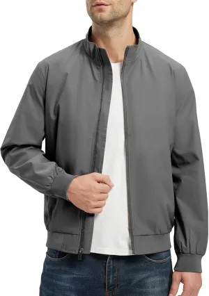 Rdruko Men's Lightweight Jackets Casual Windbreaker Light Fall Spring Golf Stylish Dress Outdoor Stand Collar Coat