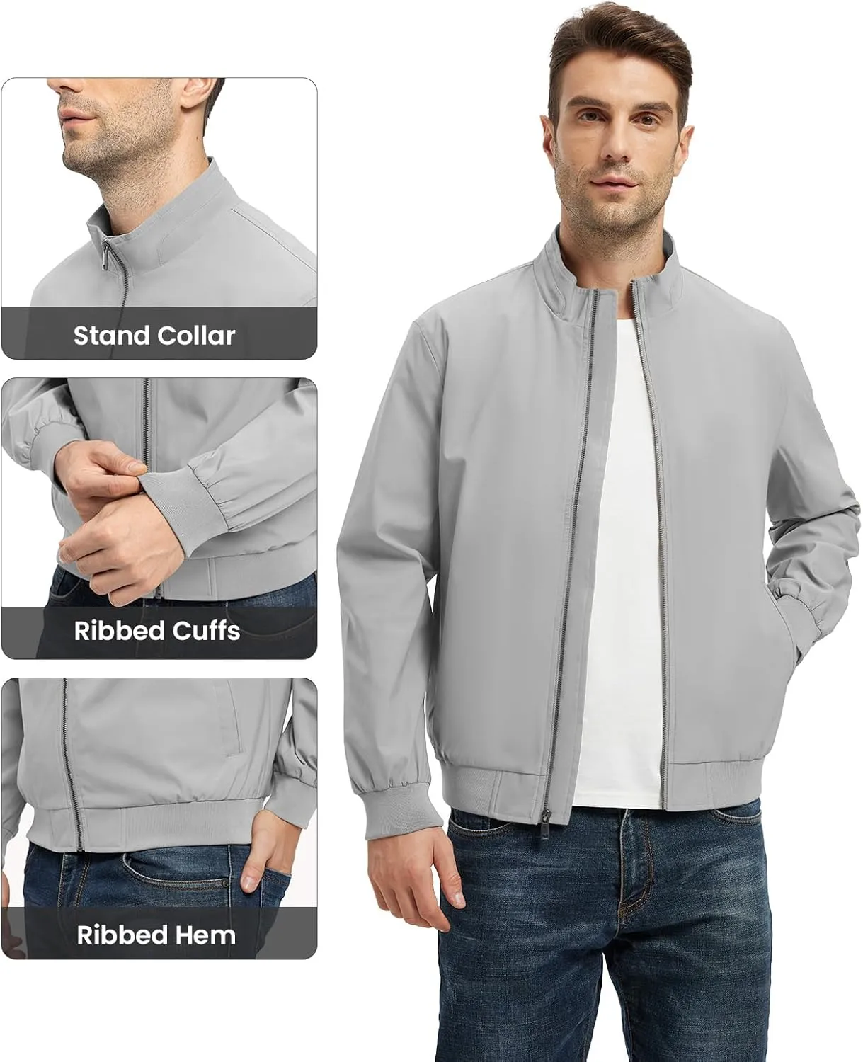 Rdruko Men's Lightweight Jackets Casual Windbreaker Light Fall Spring Golf Stylish Dress Outdoor Stand Collar Coat