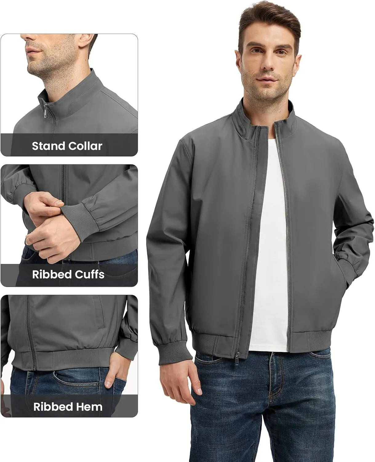 Rdruko Men's Lightweight Jackets Casual Windbreaker Light Fall Spring Golf Stylish Dress Outdoor Stand Collar Coat