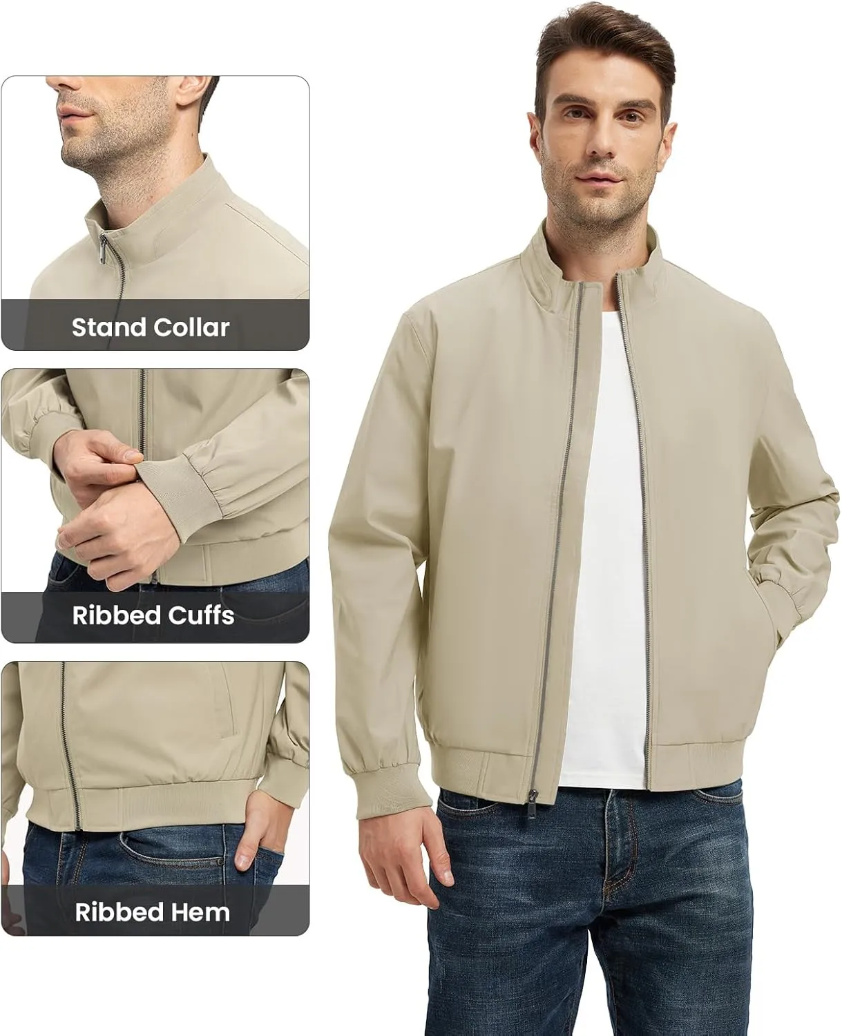 Rdruko Men's Lightweight Jackets Casual Windbreaker Light Fall Spring Golf Stylish Dress Outdoor Stand Collar Coat
