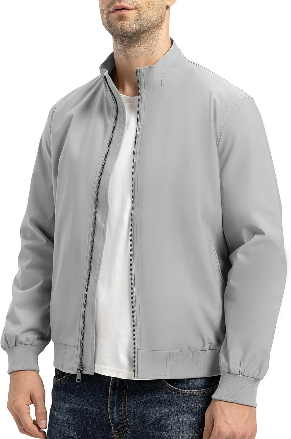 Rdruko Men's Lightweight Jackets Casual Windbreaker Light Fall Spring Golf Stylish Dress Outdoor Stand Collar Coat