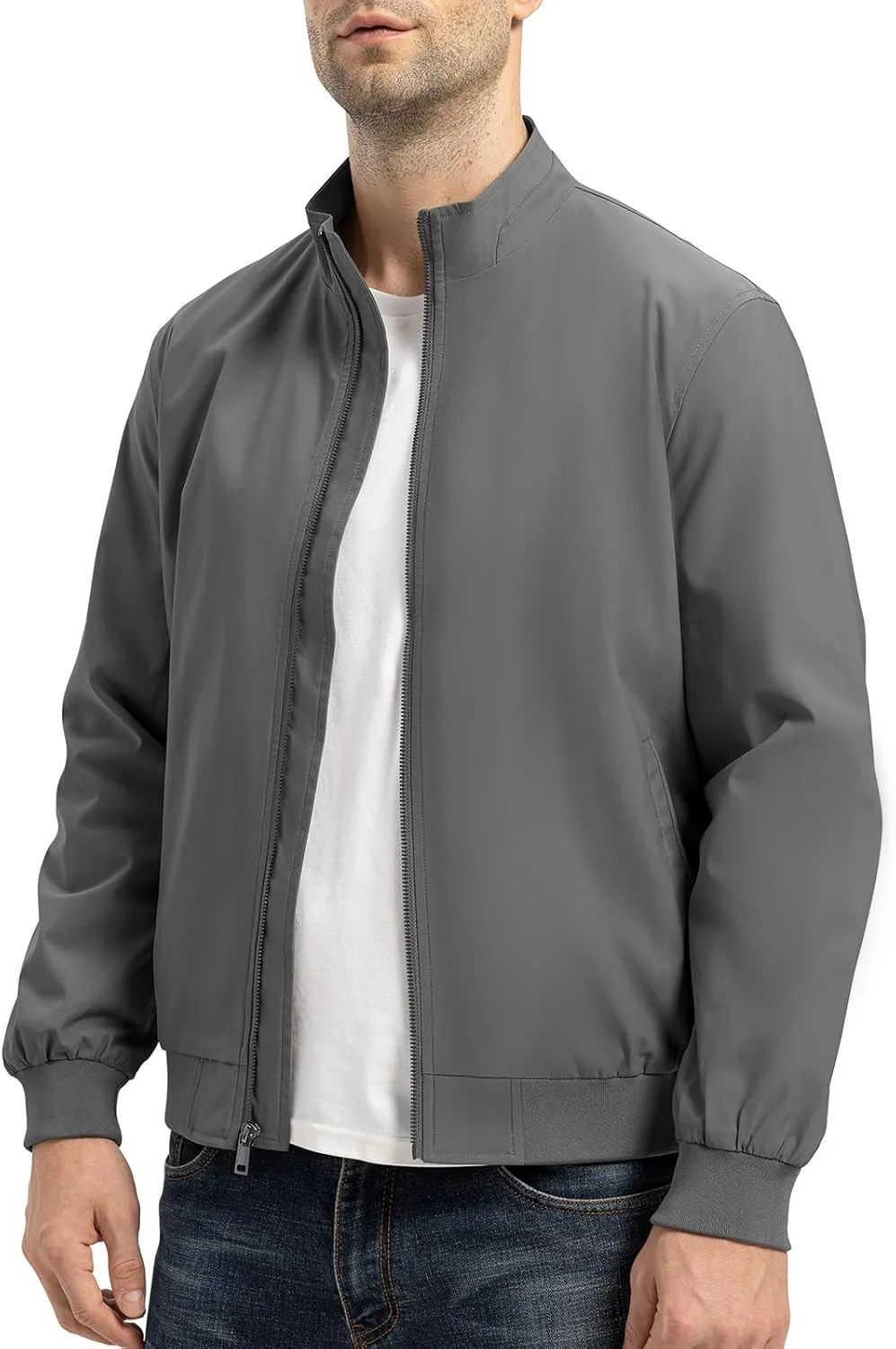 Rdruko Men's Lightweight Jackets Casual Windbreaker Light Fall Spring Golf Stylish Dress Outdoor Stand Collar Coat