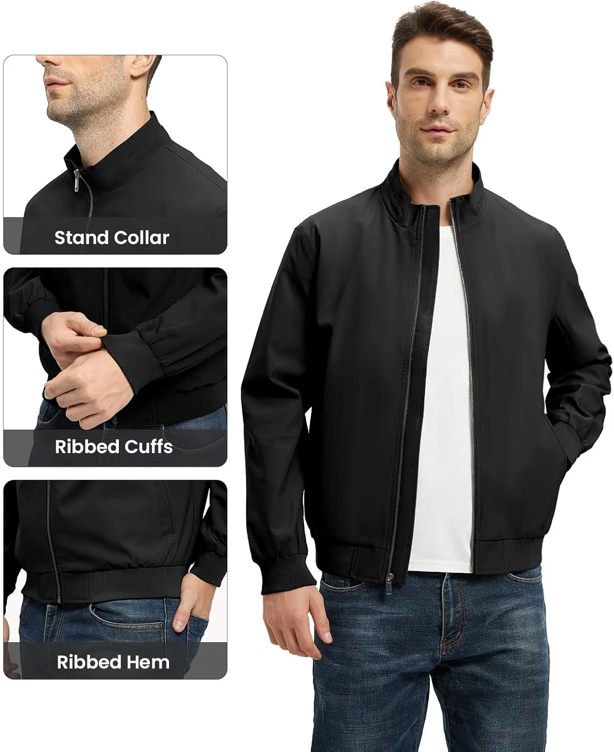 Rdruko Men's Lightweight Jackets Casual Windbreaker Light Fall Spring Golf Stylish Dress Outdoor Stand Collar Coat