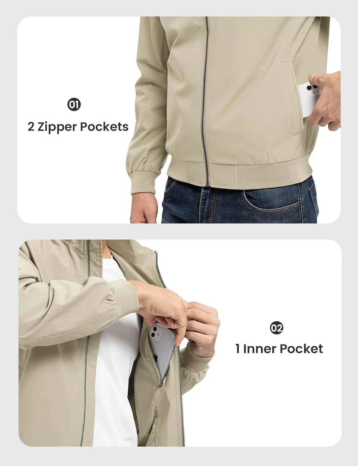 Rdruko Men's Lightweight Jackets Casual Windbreaker Light Fall Spring Golf Stylish Dress Outdoor Stand Collar Coat