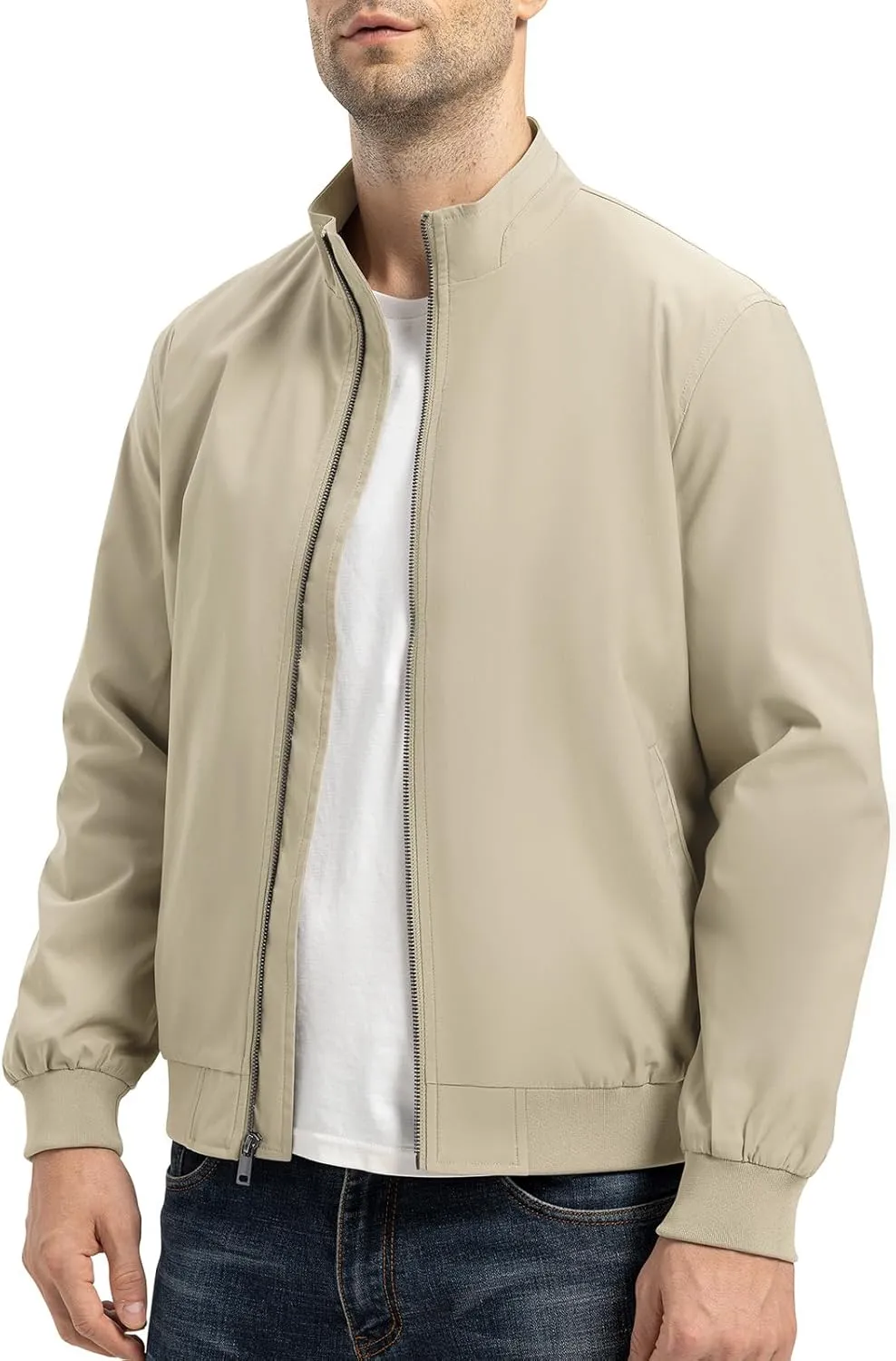 Rdruko Men's Lightweight Jackets Casual Windbreaker Light Fall Spring Golf Stylish Dress Outdoor Stand Collar Coat